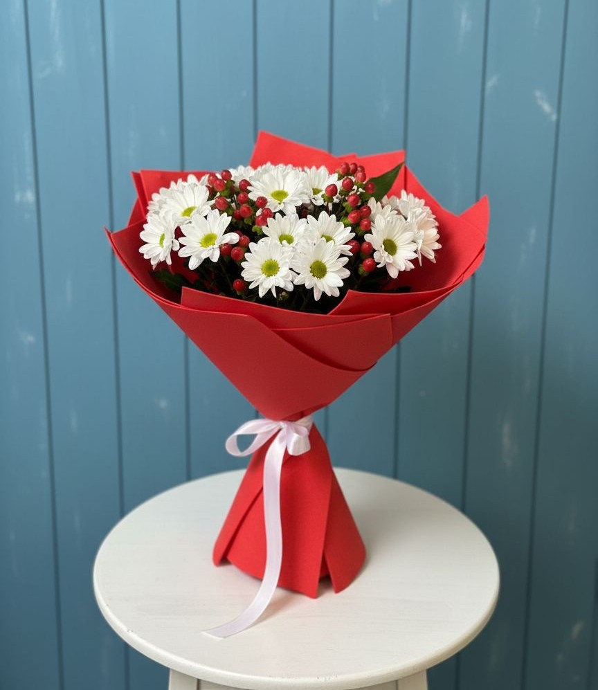 Букет цветов из: Хризантемы в Зеленый