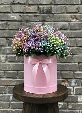 Цветочная композиция из Гипсофила и Розы в шляпной коробке #REPLACE_PRED# Зеленый