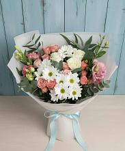 Букет цветов из:  Розы, Лизиантусы и Хризантемы в Зеленый