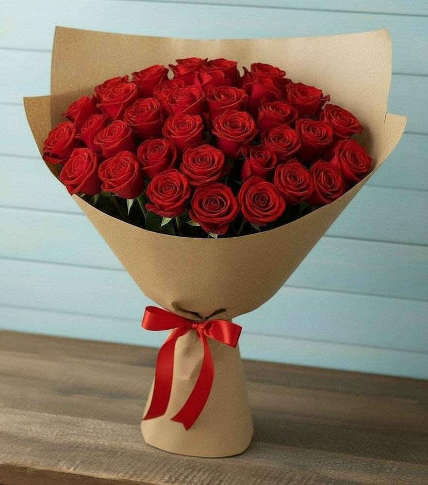 Букет Красные розы Милано в Зеленый