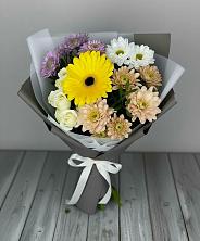 Букет цветов из:  Розы, Герберы и Хризантемы в Зеленый