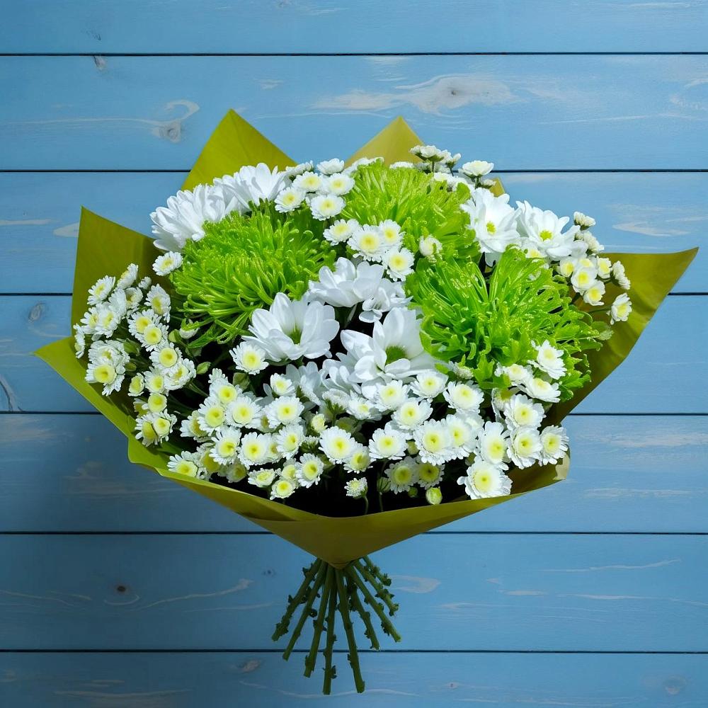 Букет цветов из: Хризантемы в Зеленый