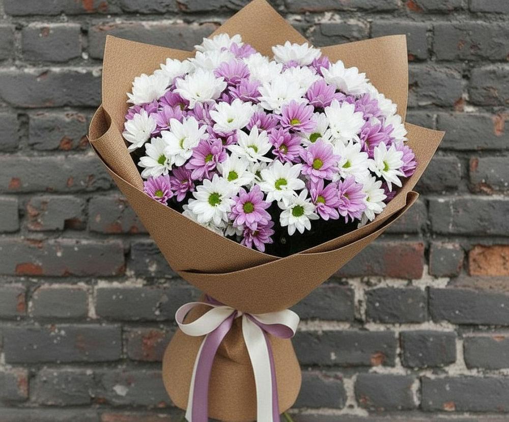 Букет цветов из: Хризантемы в Зеленый