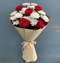 Букет цветов из:  Розы и Хризантемы в Зеленый