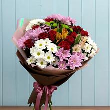 Букет цветов из:  Розы, Хризантемы и Альстромерии в Зеленый