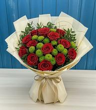 Букет цветов из:  Розы и Хризантемы #REPLACE_PRED# Зеленый